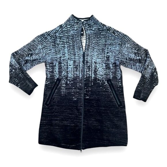 Adidas Womens Z.N.E Pulse Sweater Jacket Knit Wool Blend Ombre Grey Black Large - Picture 1 of 8